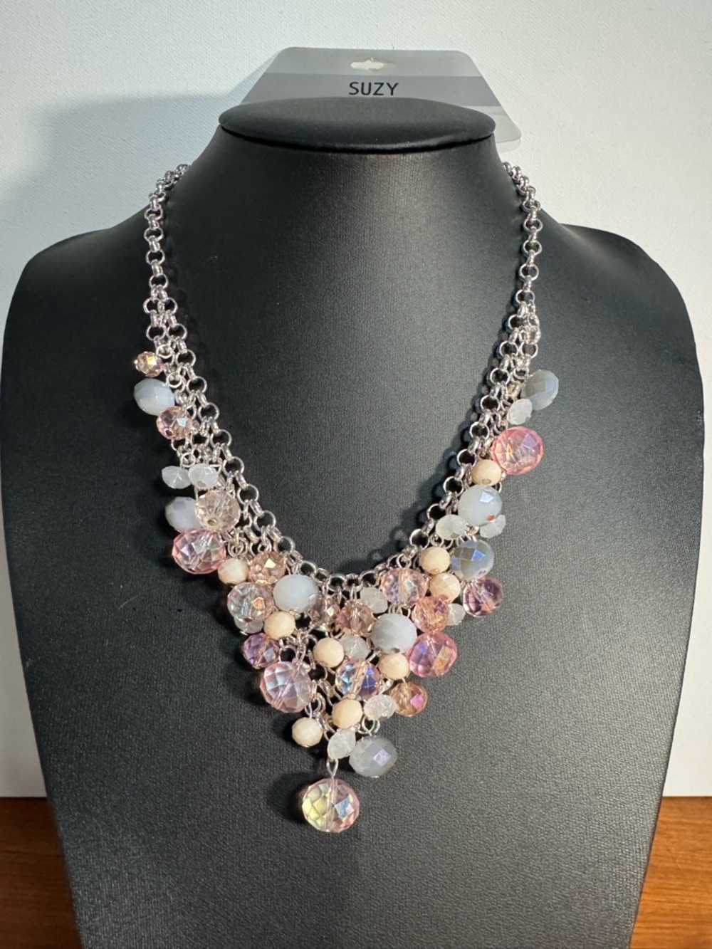 Pink Suzy Shier Crystal Cluster Statement Necklace